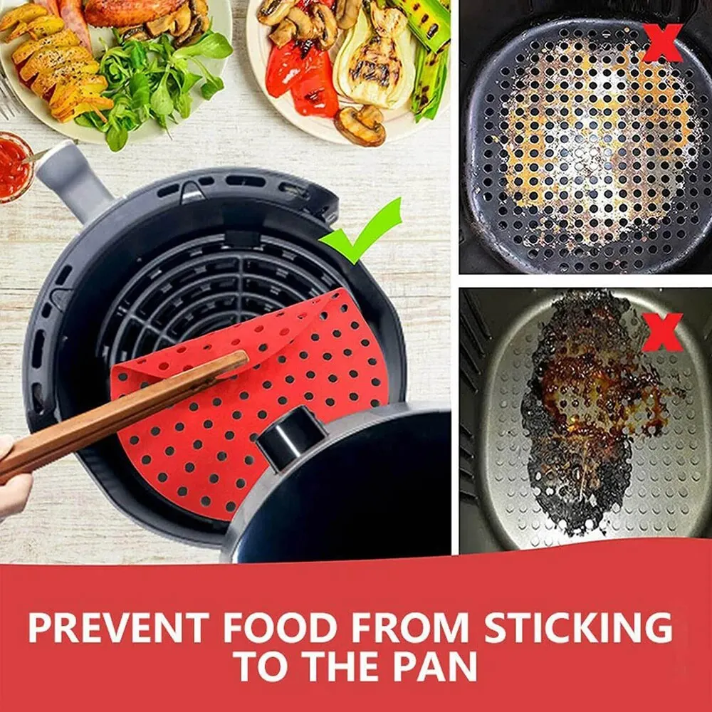 Air Fryer Liner Mat 4PCS Silicone Air Fryer Liner Mat Non-stick Perforated Baking Multi-Specification Mat Accessories Bakeware Silica Gel