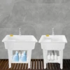 Small/Large Utility Sink with Cold and Hot Water Faucet Hoses and Drain Kit Freestanding Plastic Laundry Sink with Washboard 2