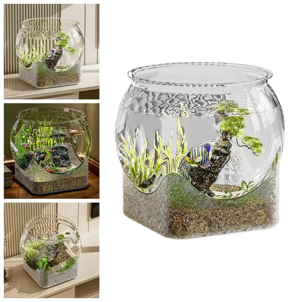 Fish Aquarium Ultra Clear Round Plastic Removable Desktop 360-Degree View S M L Small Tabletop Ornament