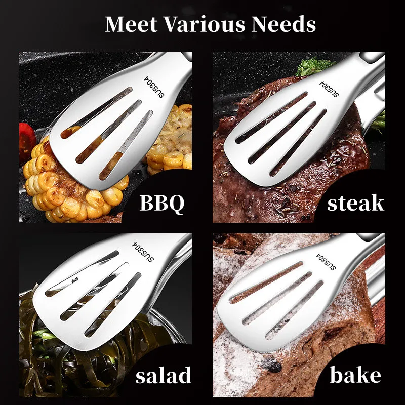 9/12/14 In 304 Stainless Steel Food Clip food tongs Steak Bread BBQ Meat Salad fruit Picnic Party Kitchen Baking Cooking Tools