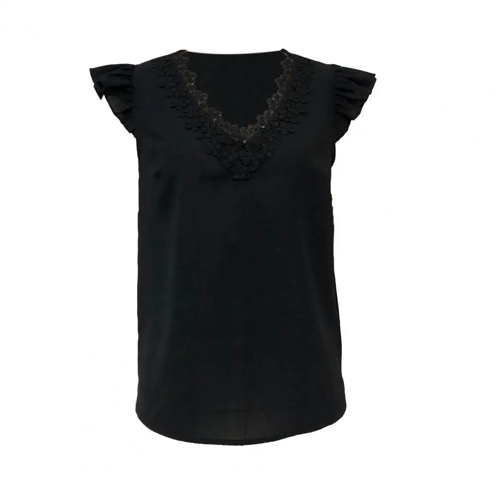 

Однотонный пуловер, топы, легкая женская рубашка, элегантная Кружевная летняя женская рубашка с V-образным вырезом и цветочным узором для улицы