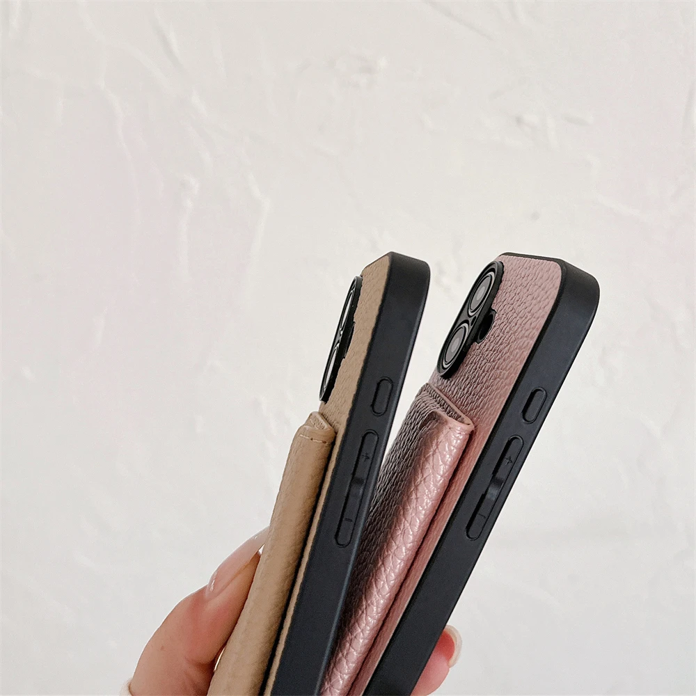 Custodia in pelle con tracolla di lusso per iPhone 16 13 15 12 14 11 Pro Max X XS XR 7 8 SE Plus con tasca per carte di credito e cordino_voghion.com