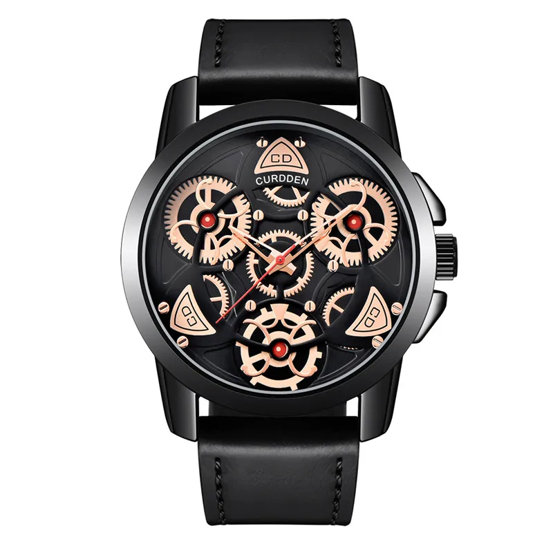 

Montre Homme 1pc / lot CURDDEN Brand Watches For Men Fashion Leather Band Black Sports Quartz Clock Reloj Relogio Masculino 8183