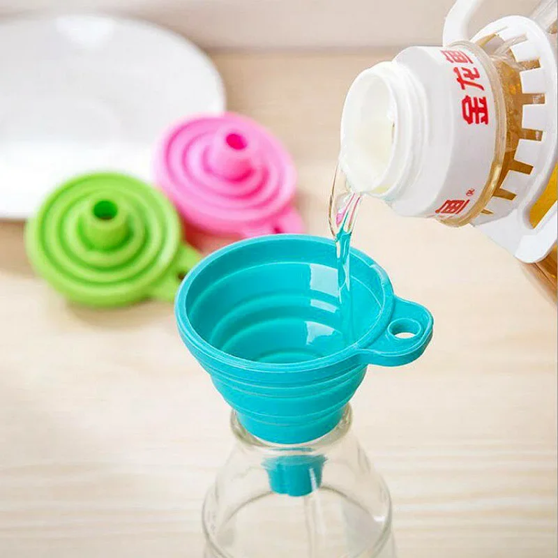 Silicone Collapsible Foldable Funnel 3 pc Household Kitchen Cooking Tools Portable Wine Mini Portable Oil Pot