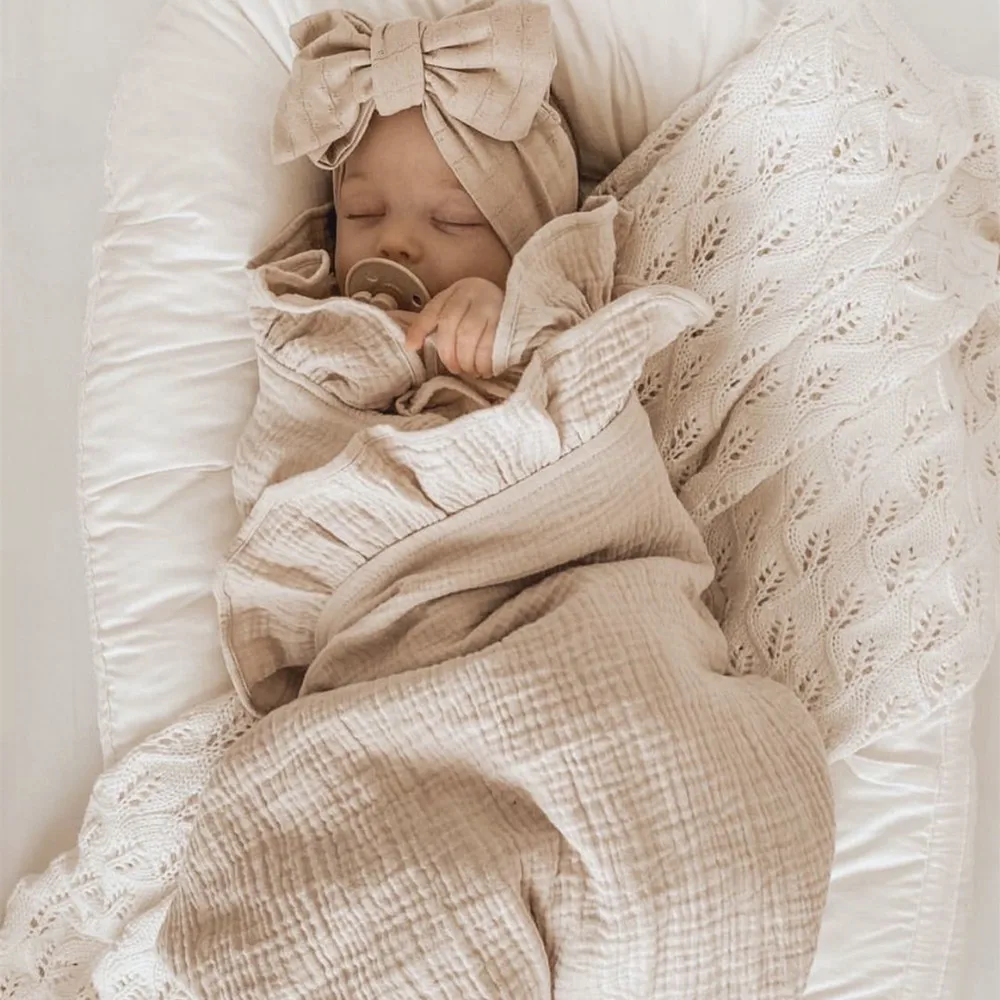 Newborn Muslin Cotton Swaddle Baby Fashion Ruffle Swaddle Wrap
