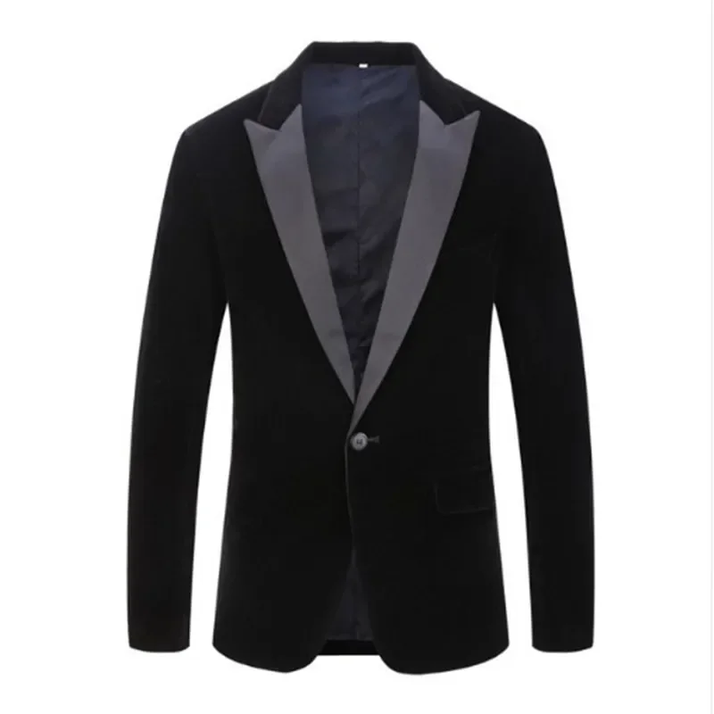 Men's Fashion Trend Velvet Groom Tuxedo Slim Fit Wedding Party Dress Business Casual Suit Jacket Banquet Single Blazers Coat 2