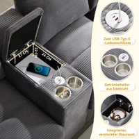 4-местный U-образный диван с местом для хранения вельветовых подушек, подстаканниками и двумя USB-портами для гостиных — изображение 3