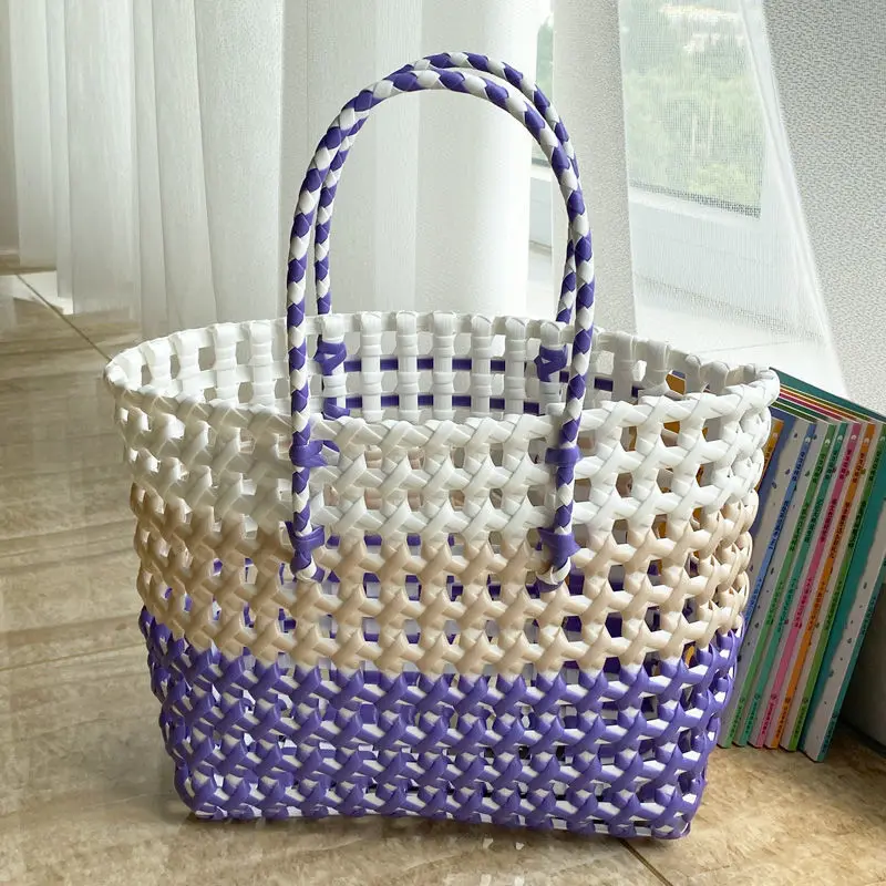 Ins Fashion Handmade Woven Large Capacity Bag Storage Basket Shopping Basket Beach Bag Portable Vegetable shopping bag
