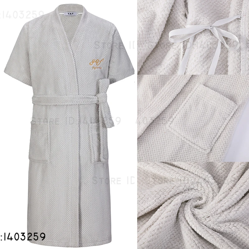 Winter Men's Quilted Cow Pajamas Thick Coral Fleece Bathrobe Homewear Nightgown