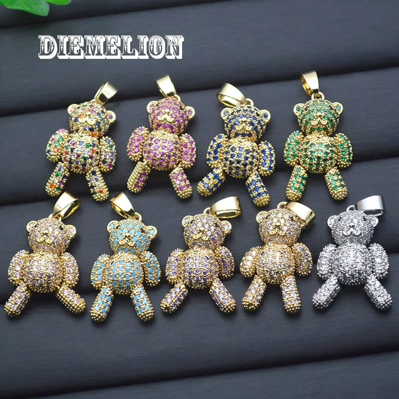 

18*30mm Full Colorful CZ Big Bear Charms Pendants for Women Handmade Necklaces Jewelry Making Supplies Charms Wholesale 5Pcs