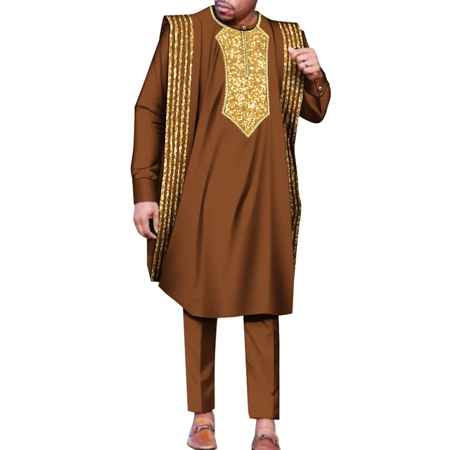 African Clothes For Men Traditional Bazin Embroidery Plus Size