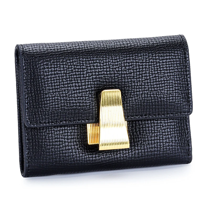 Women Wallets Plam Leather Female Short Wallet Luxury Design Tofu Hasp Card Holder Brand Buckle Latch Side Zipper Ladies Purse