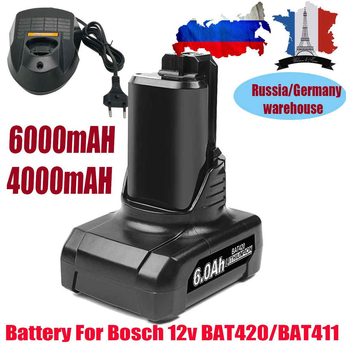 4.0AH/6000MAh for Bosch 12V Li-ion Replacement Battery BAT411