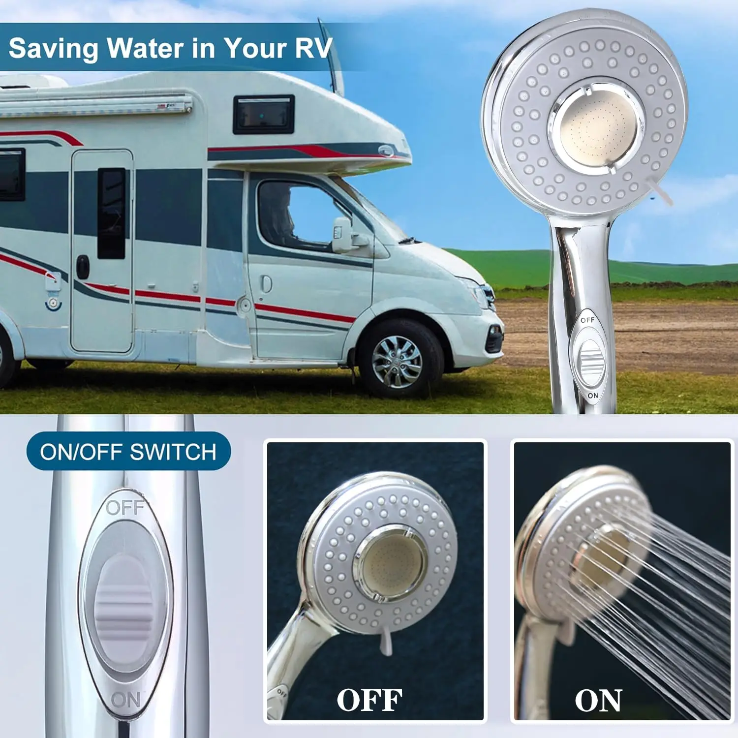 Description Picture 2 of item3 Modes Handheld Shower Head High Pressure Water-Saving Showerhead One-Key Stop Water Spray Bathroom Faucet Accessorie Universal