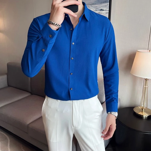 Camisas De Hombre Fashion Letter Print Long Sleeve Dress Shirts For Men  Clothing Business Formal Wear Slim Fit Casual Tuxedo 4XL - AliExpress