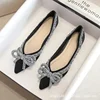 Woman Fashion Bow Rhinestone Flat Single Shoes Apricot Pointed Shallow Mouth Single Shoes 2025 Spring Ladies Diamond Single Shoe 5
