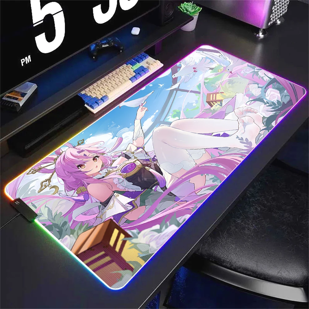 Rubber Mouse Pad RGB Honkai Star Rail Silver Wolf Sparkle Ruan Mei MouseMat LED Large Keyboard Gaming Mousepad Locking Edge Mat