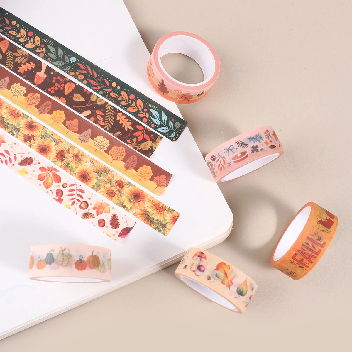 따뜻한 색감의 창의적인 가을 와시 테이프, 식물, 꽃, 버섯 무늬 마스킹 테이프, DIY 학용품