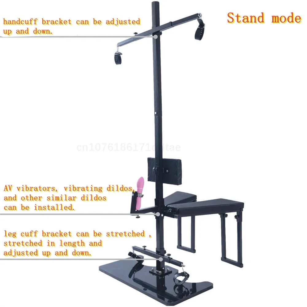 CBT-TAU CHAIR with handcuffs and collar for bondage. bdsm bed for adults, dungeon cbt chair With leather belts submissive