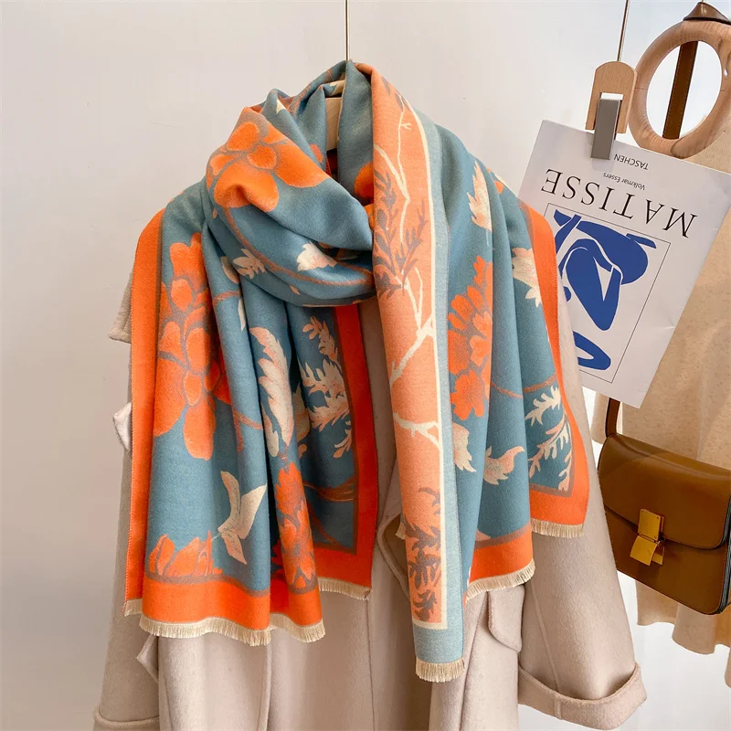 

Cashmere Print Winter Warm Pashmina Women's Shawl Scarf Wraps 2022 Luxury Brand Floral Blanket Bufanda Poncho Stoles Echarpe