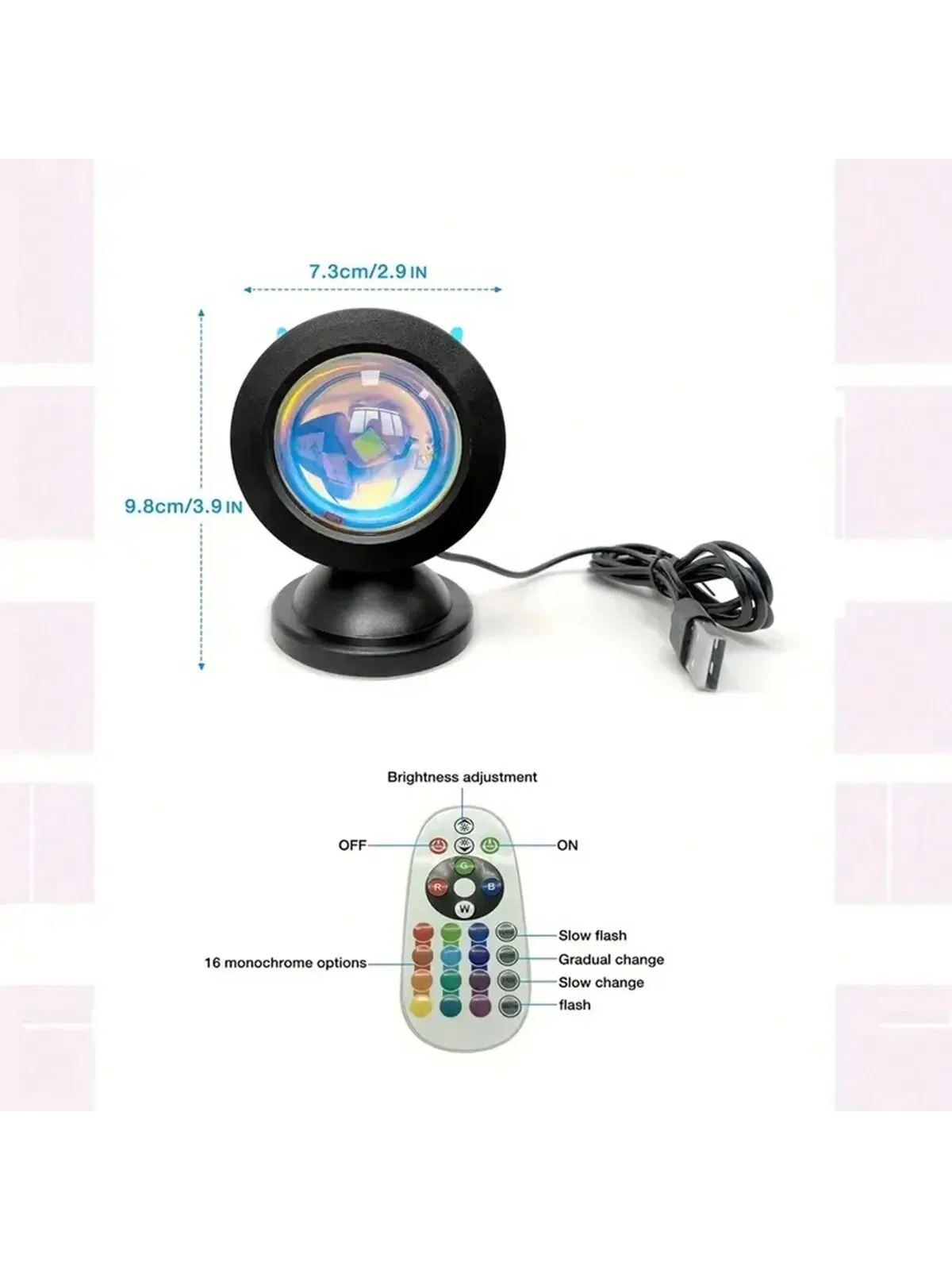 1pc-The new sunset light comes with earbuds and remote control in 16 colors version