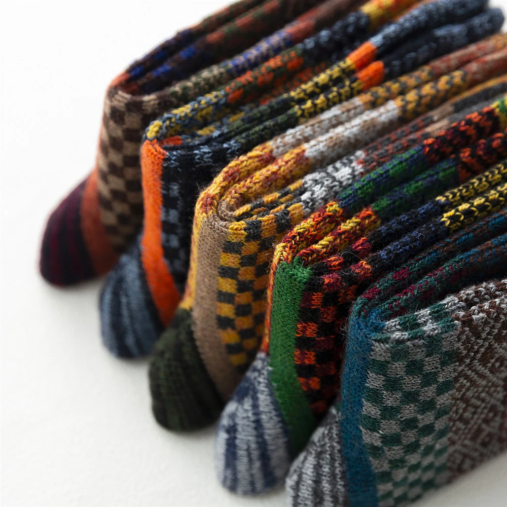 Mens Winter Wool Socks - Warm Colorful Retro Style for Snow Boots EU Size 38-44