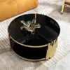 Round Glass Coffee Table Modern Luxury Black Center Table Living Room Table, Gold Stainless Steel Irregular Leg Cocktail Table 5