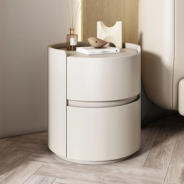 Modern Round Nightstand with PU Leather Top Modern Round Nightstand with PU Leather Top