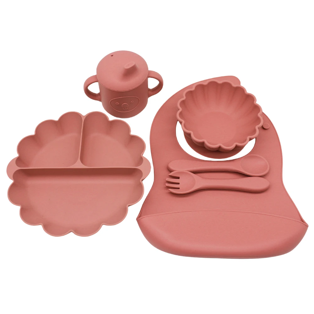 Children's Dinner Plate Pumpkin Divided Plate with Meal Bib Learning Cup with Suction Cup Autonomous Feeding and Eating Training 6