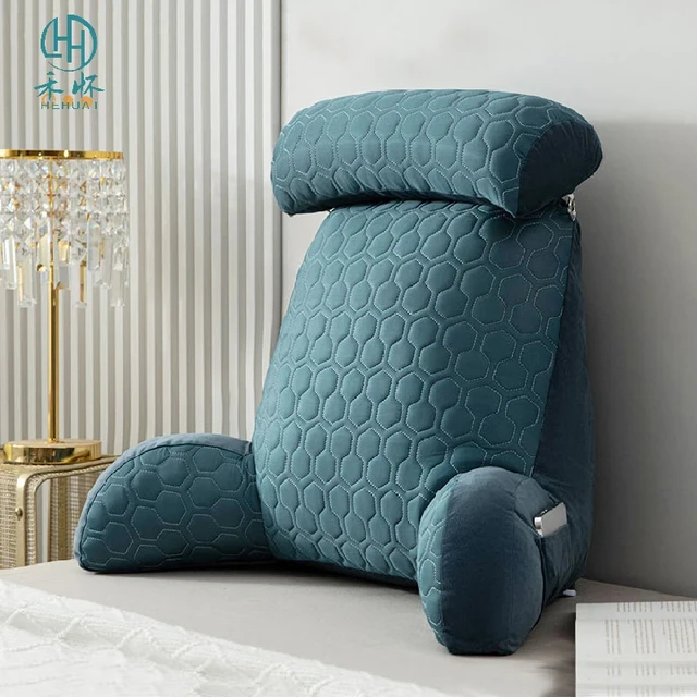 Nestl Double Reading Pillow, Double Back Pillow, Backrest Pillows for Bed  with Arms, Back Pillows for Sitting in Bed, 2 Neck Roll & 2 Lumbar Back  Support Pillow, Teal 