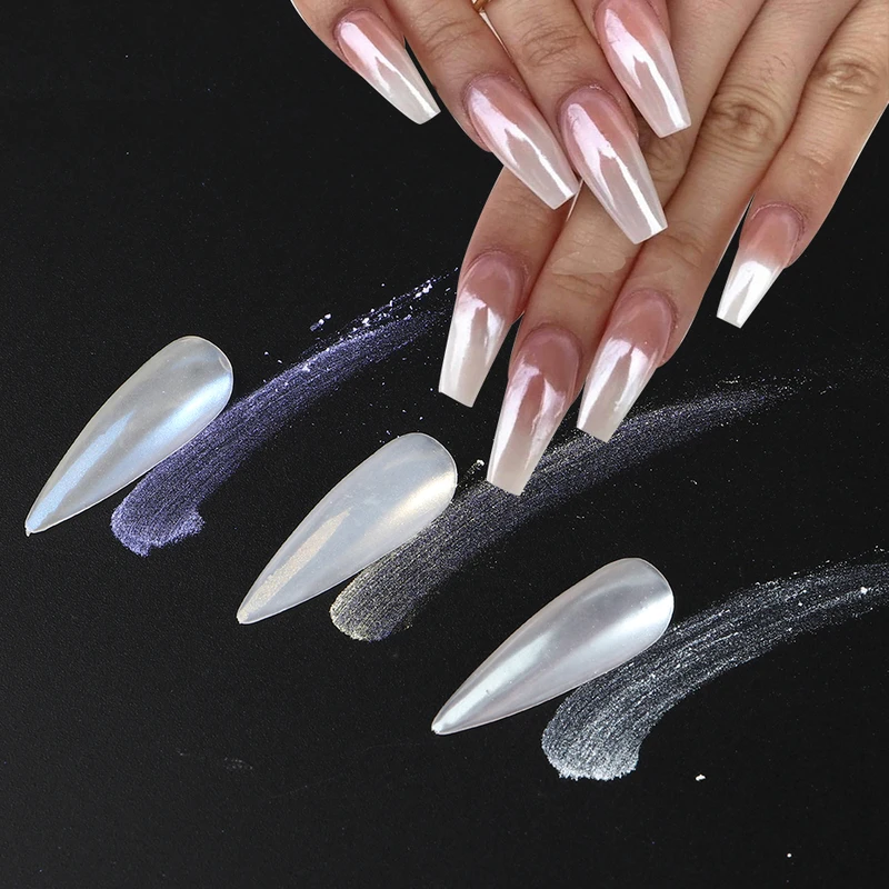 Moonlight Pearl White Nails Glitter Dust Chrome Aurora Rubbing on Powder...