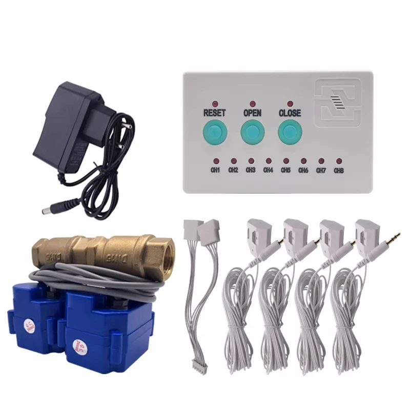 Water Leakage Alarm Device with Brass Smart Valve DN15/DN20/DN25 & 2pcs 6-Meter Long Water Sensor Protection Against Leaks