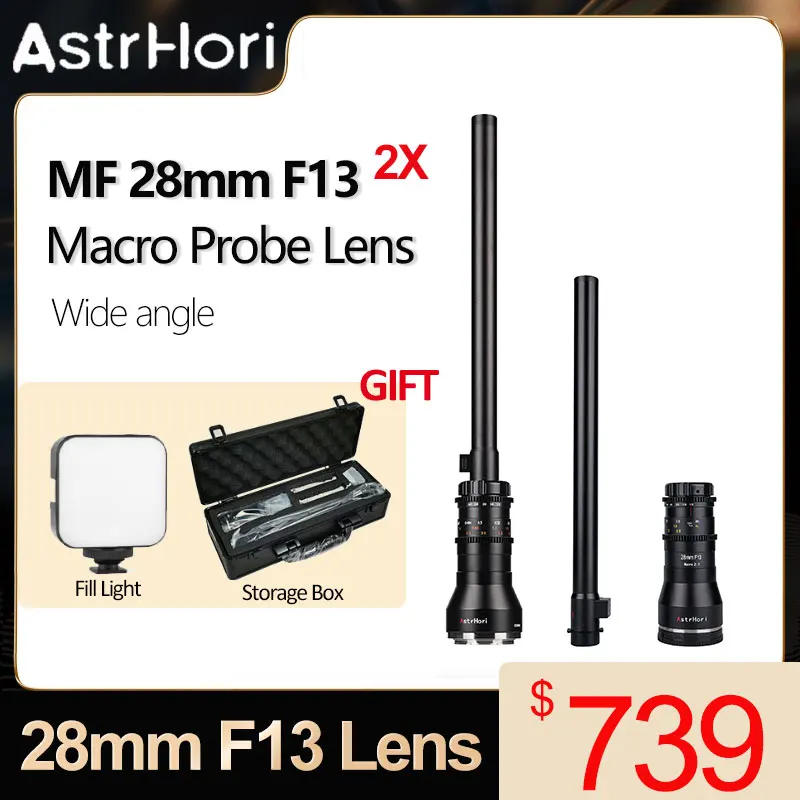 Astrhori 28Mm F13 2X Obiettivo Sonda Macro Obiettivo Speciale Full Frame Obiettivo Fotocamera Impermeabile Con Luce Di Riempimento Per Sony E Canon Rf