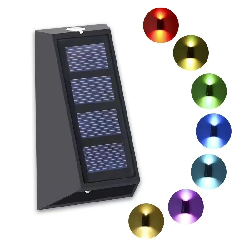 Solar Wall Lights Outdoor Fence Lights LED Waterproof Solar Stair Lamp Up and Down 7 Color Changing Exterior Patio Garden Lights indoor solar lights Solar Lamps