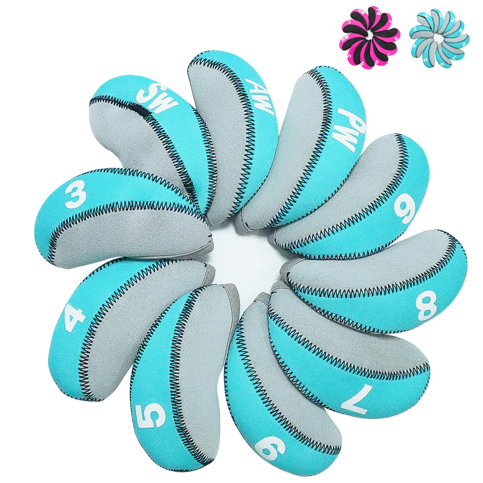 Golf Club Covers Set for Irons Neoprene Iron Head Cover Club Protector 10Pcs Without Top Window Accessories for Men Women