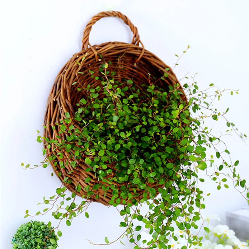 Wall Hanging Rattan Flower Basket Handmade Natural Wicker Flower Pot Garden Vine Planter Woven Hanging Container Wall Plant Vase