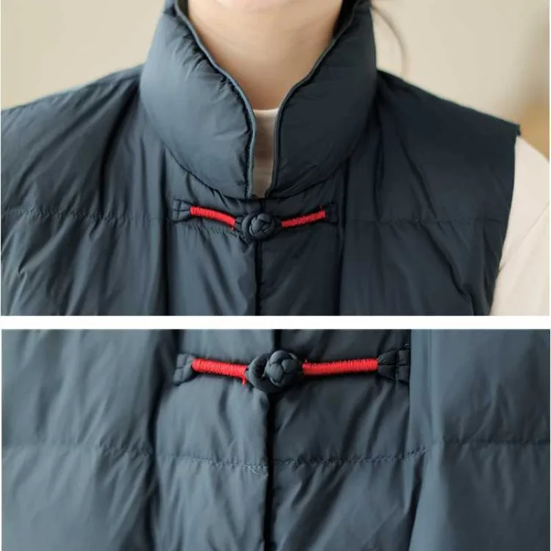 Autumn and Winter Women's Patchwork Stand Collar Sleepless Single Breasted Loose Over Size Vest Jacket Fashion Casual Tops