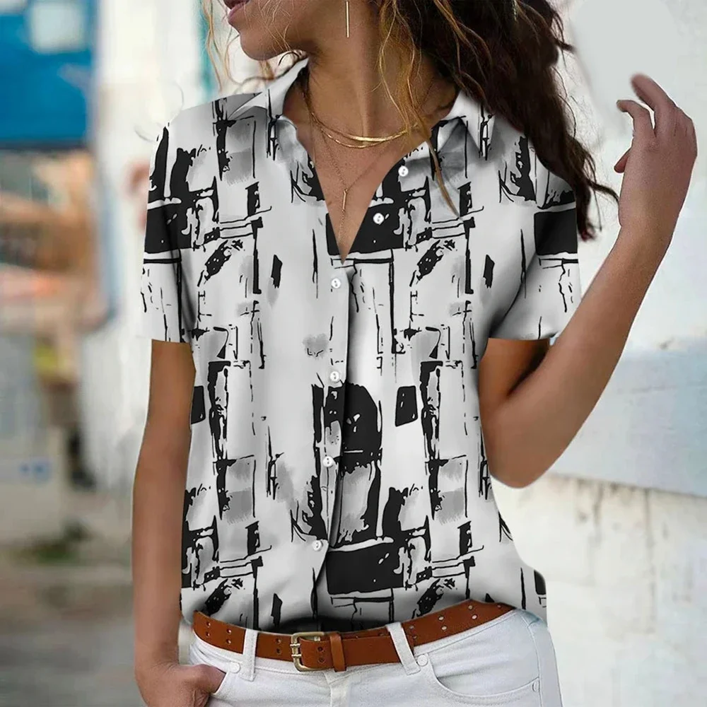 

Woman shirts & blouses 2024 New Spring and Autumn Shirts,Fashion geometry block prints Elegant shirt Female clothing Tops 5XL