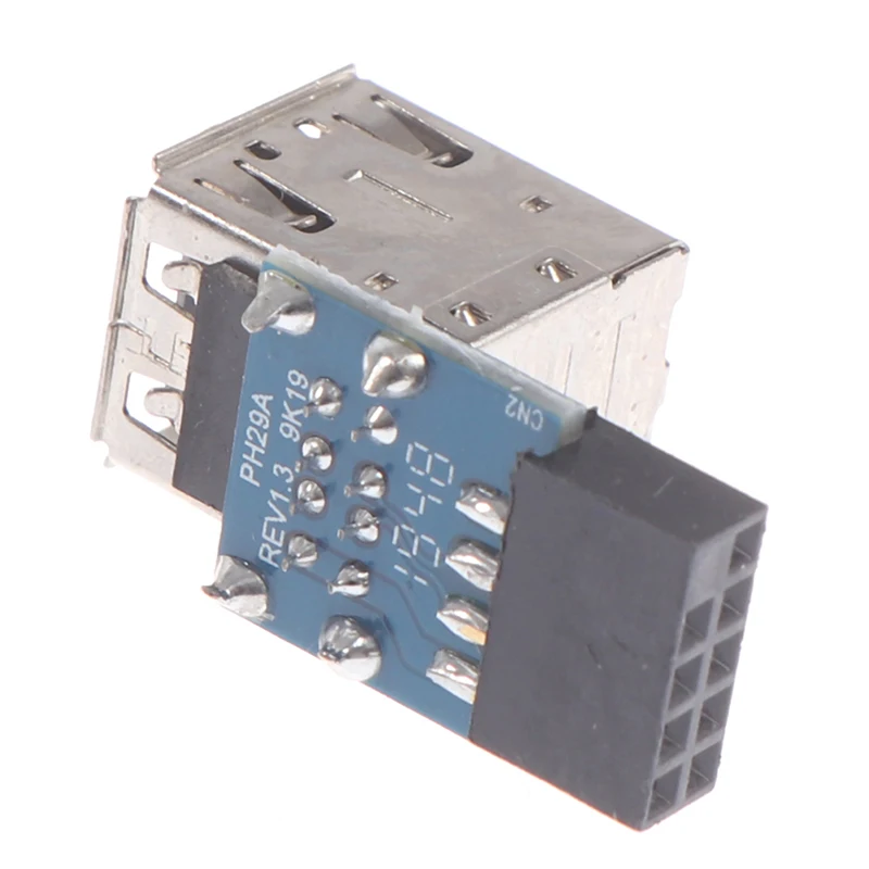 【C】1Pcs 9핀 마더보드-듀얼 USB 2.0 커넥터 블랙 마더보드-2 포트 USB 2.0 A 암형 내부 헤더 어댑터 15g