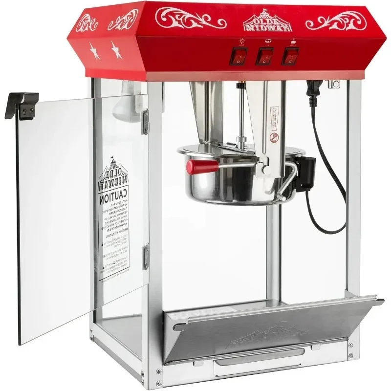 Olde Midway Bar Style Popcorn Machine Maker Popper with 8-Ounce Kettle - Red 3