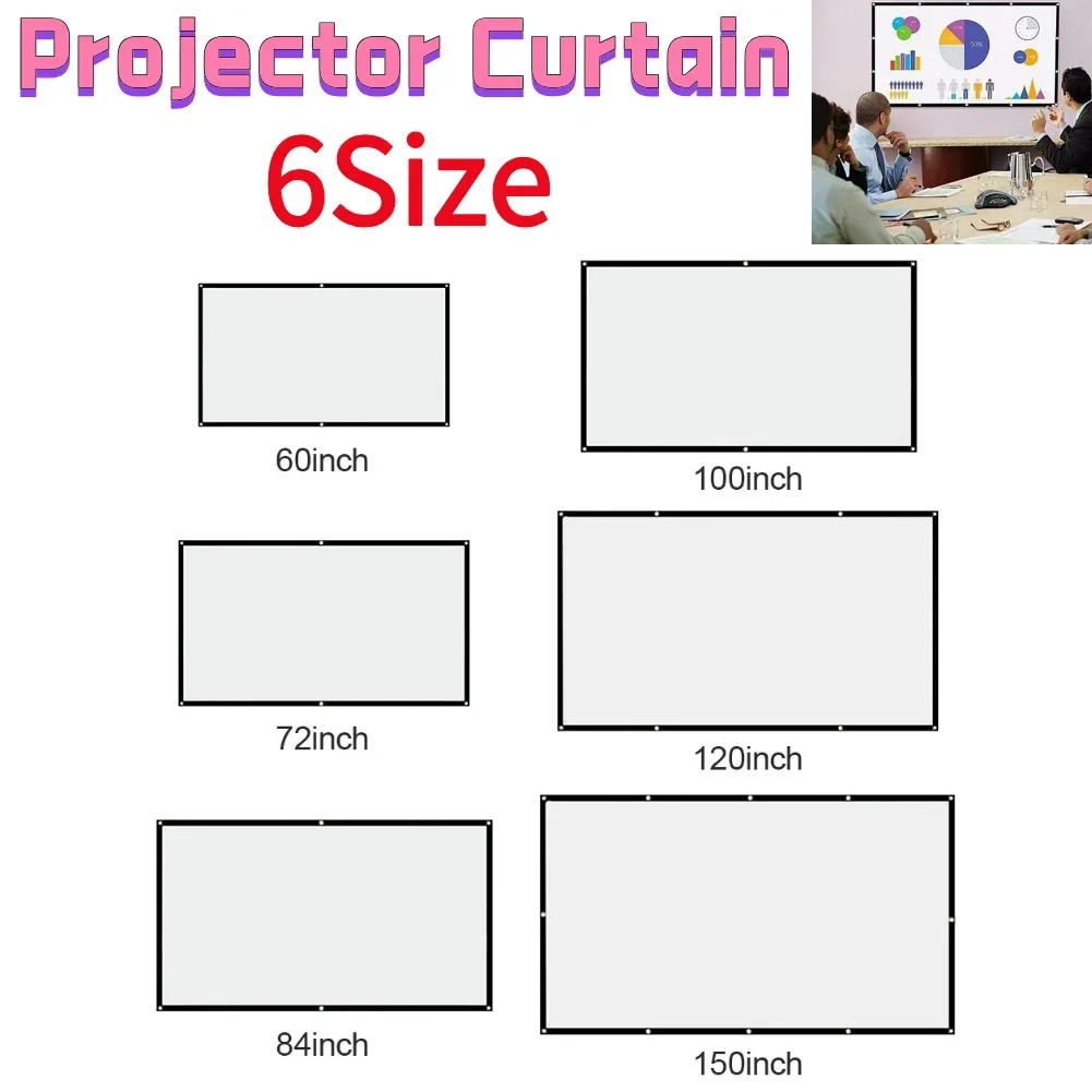 Projector Screen Projection Screen 16:9 Simple Projector Curtain 60/72/84/100/120/150inch Portable HD Display Screen Home Cinema Theater Movie Home Outdoor Office