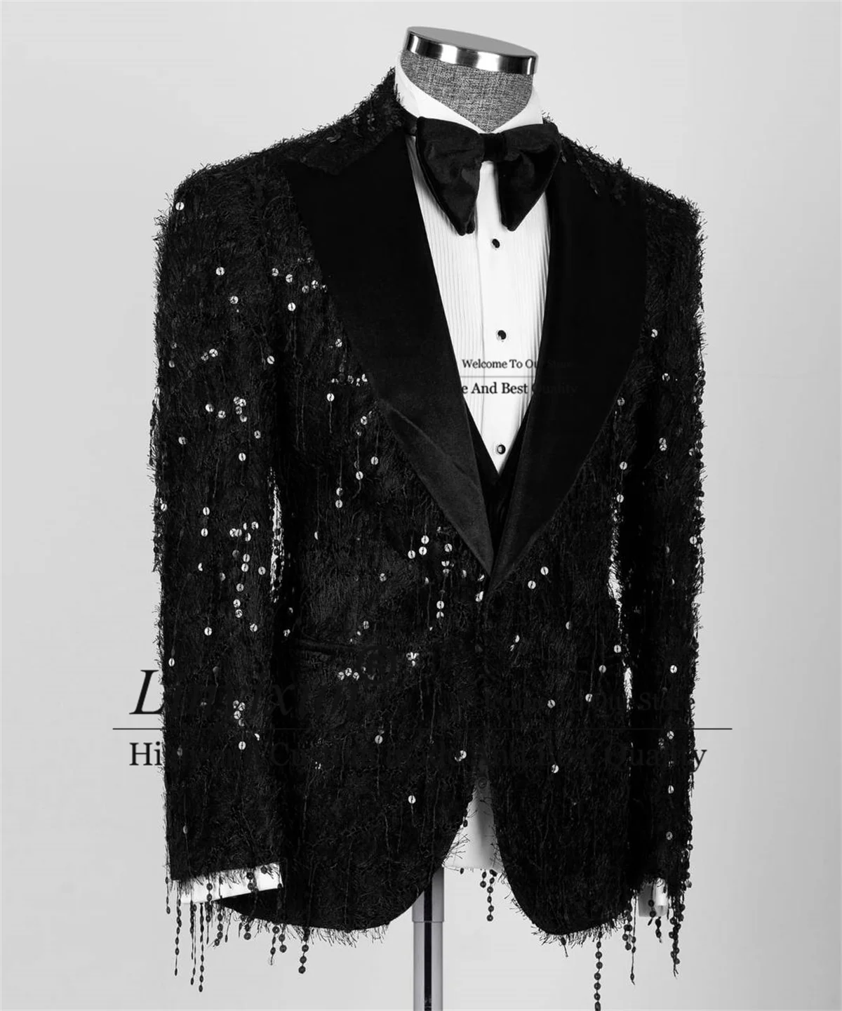 Glitter Sequin Groom Wedding Tuxedo Peaked Lapel Men Suit 3 Pieces Sets Dinner Party Male Prom Blazers Customized Coustome Homme 4
