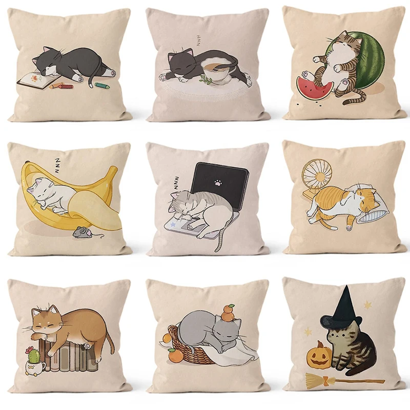 Charming Cartoon Cat Throw Pillow Covers