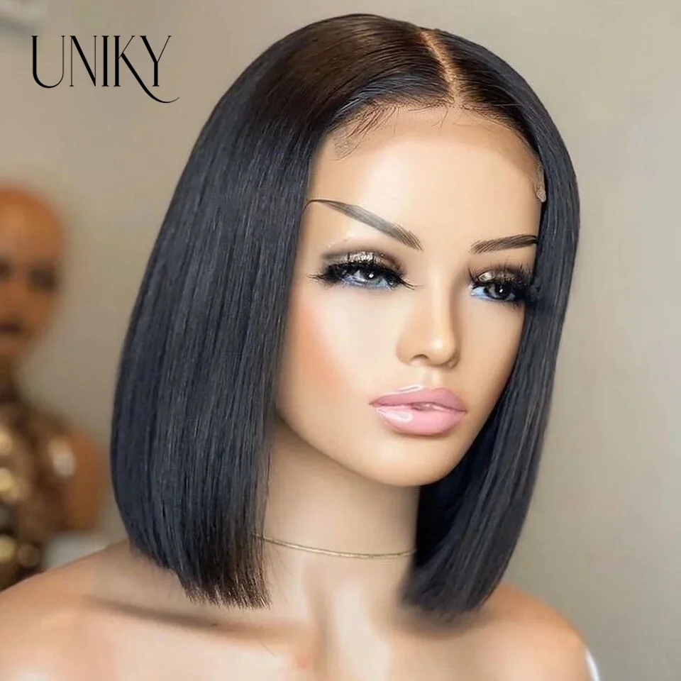 

Wear And Go Glueless Human Hair Wig Bob HD Lace Straight Short Bob 4x4 Lace Frontal Pre Plucked Human Wigs Ready To Go