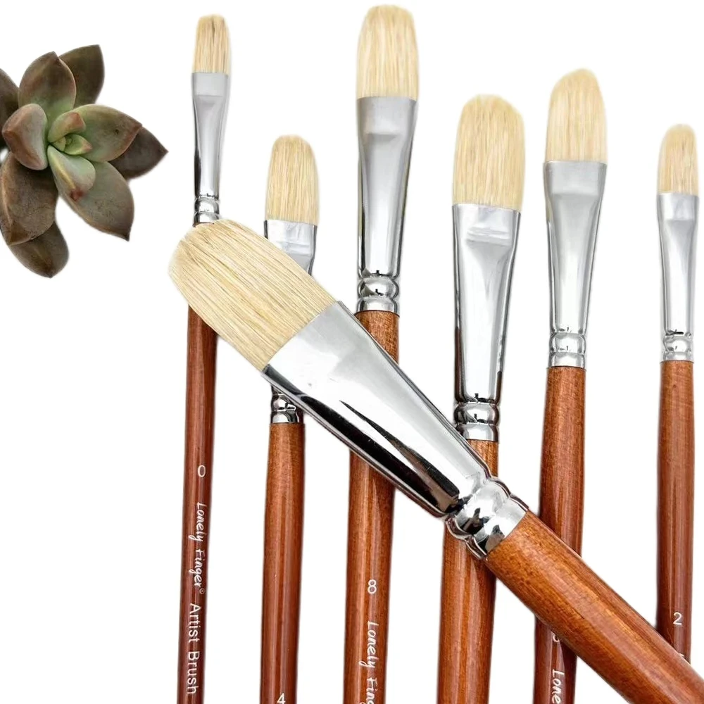 7pcs Professional Premium Long Handled Bristle Paint Brushes Set 100% Natural Chungking Hog Bristle Filbert/Fan Artist Brushes