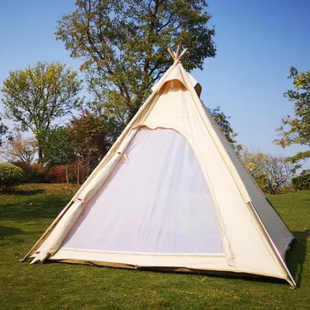 Outdoor Three Season Cotton Canvas Camping Pyramid Tent Adult Teepee Tent Indian Tipi Tent for 1~2 Person 4