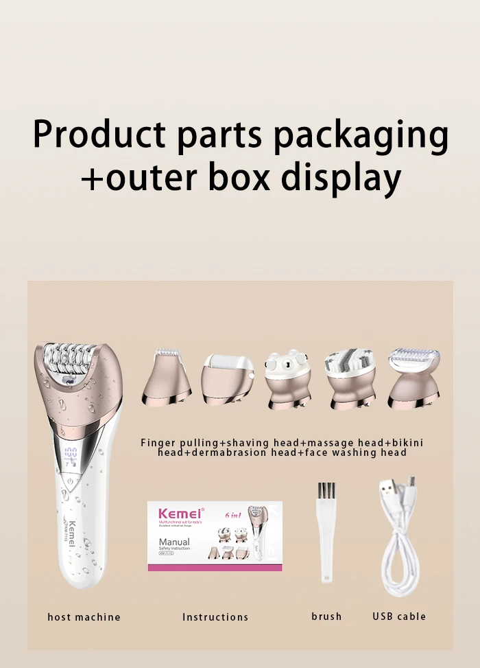 maquina de depilación eléctrica impermeable masaje lavado cara lijadora de pies depiladora afeitadora 6 en 1 recortadora de pelo corporal para mujeres &raquo; maquina de depilación electrica