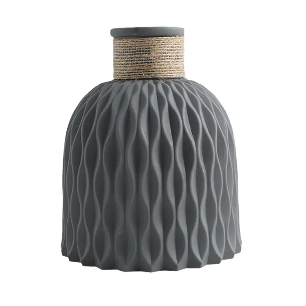 Nordic Flower Vase Imitation Ceramic Moire Artificial Flower Vase Living Room Desktop Decoration Wedding Centerpiece Arrangement 4