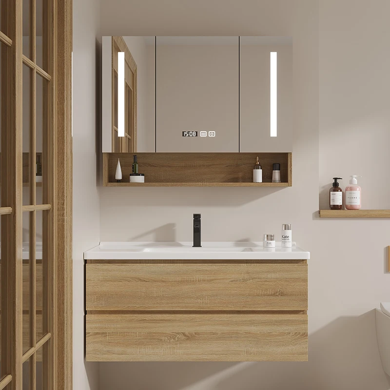 

Toilet Wooden Locker Bathroom Cabinet Wall Shelf Sink Vanity Unit Bathroom Cabinet Glass Armario Banheiro Home Furniture DQ