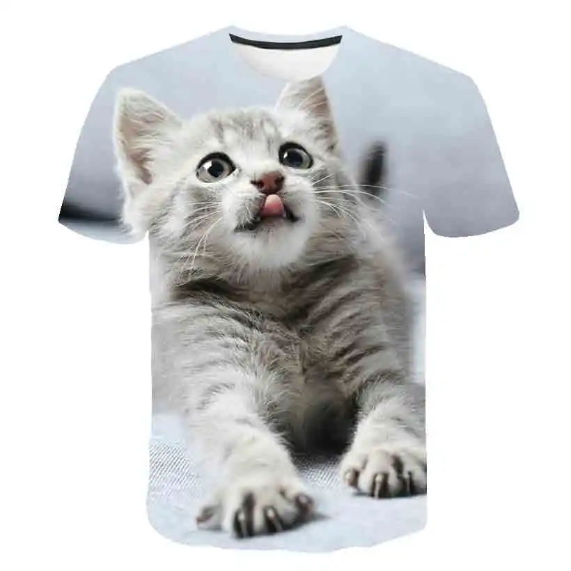 

2024 Summer Fashion Unisex Cat T-shirt Children Boys Short Sleeves Animal Tees Baby Kids Cartoon Tops For Girls Clothes 4-14Y